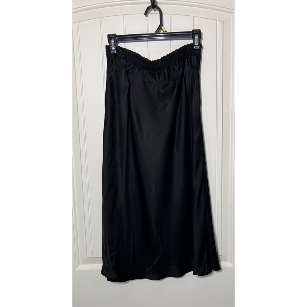 Yasuko Kurisaka Skirt Womens XL Black Satin Midi Pull On Elastic Waist Made USA